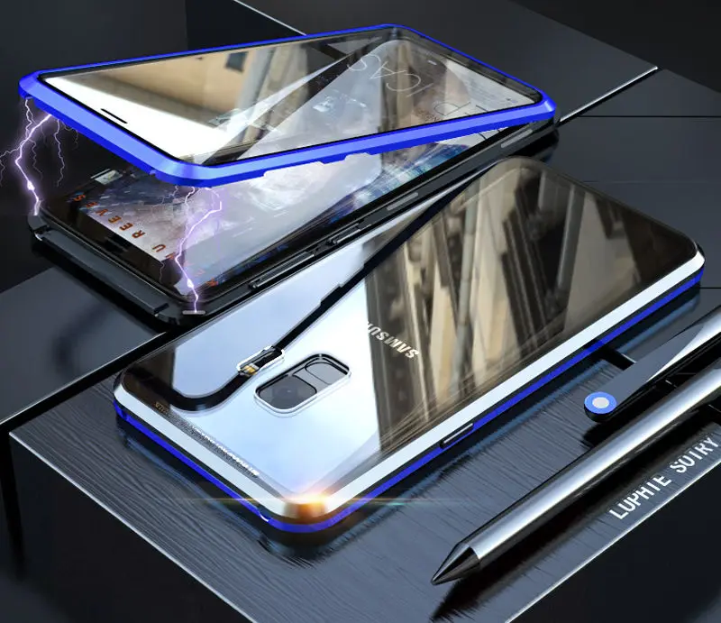 Black Blue Front Glass Full 360 Case For Samsung Galaxy S9 S8 Plus S Note 9 8 Note8 Note9 S9Plus Magnetic Bumper Samsung S9Plus Case S8Plus - Цвет: Black Blue