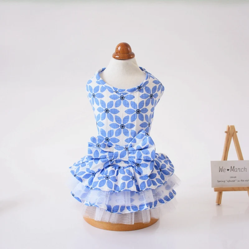 Плиссированное Платье для собак на весну и лето хлопковая одежда девочек юбка