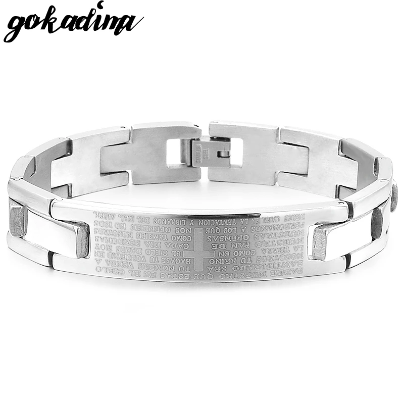 Мужской браслет Gokadima Cross черный или серебристый из нержавеющей стали с