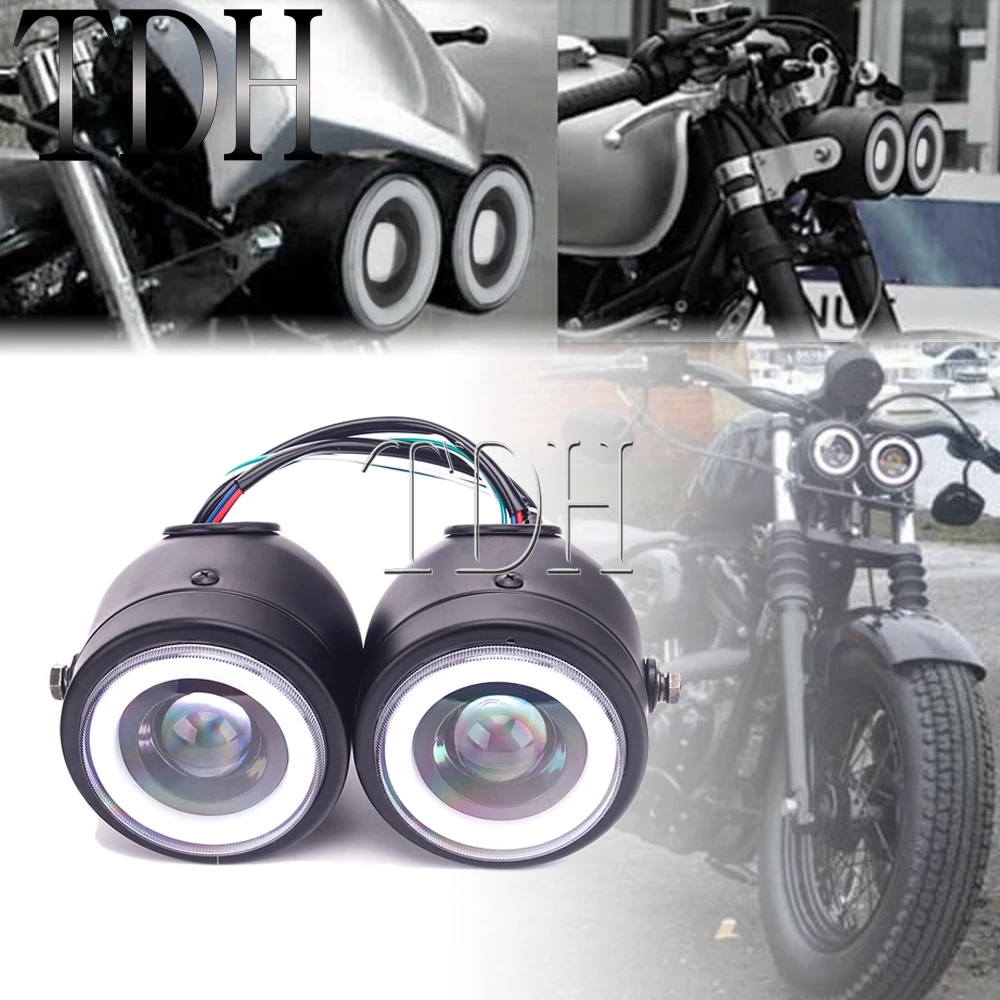 

Светодиодный ретро-фонарь для мотоцикла, двойная фара для Honda Yamaha Kawasaki, Bobber Scrambler Cruiser, уличный велосипед