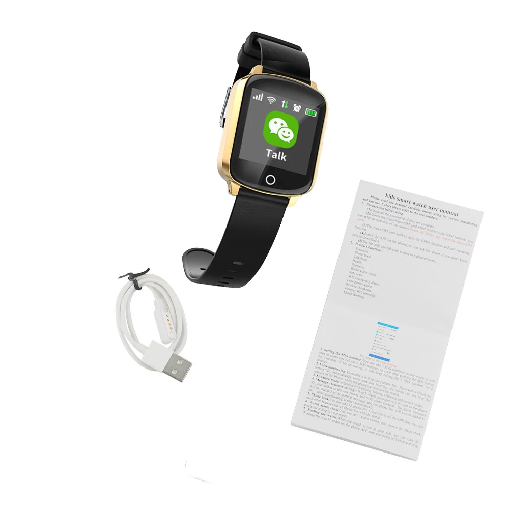 golden no box Умные часы D200 для пожилых людей, gps, Wi-Fi, позиционирование, анти-потеря сердечного ритма, кровяное давление, Часы наручные IP68, SOS, два способа вызова, наручные часы - Цвет: golden no box