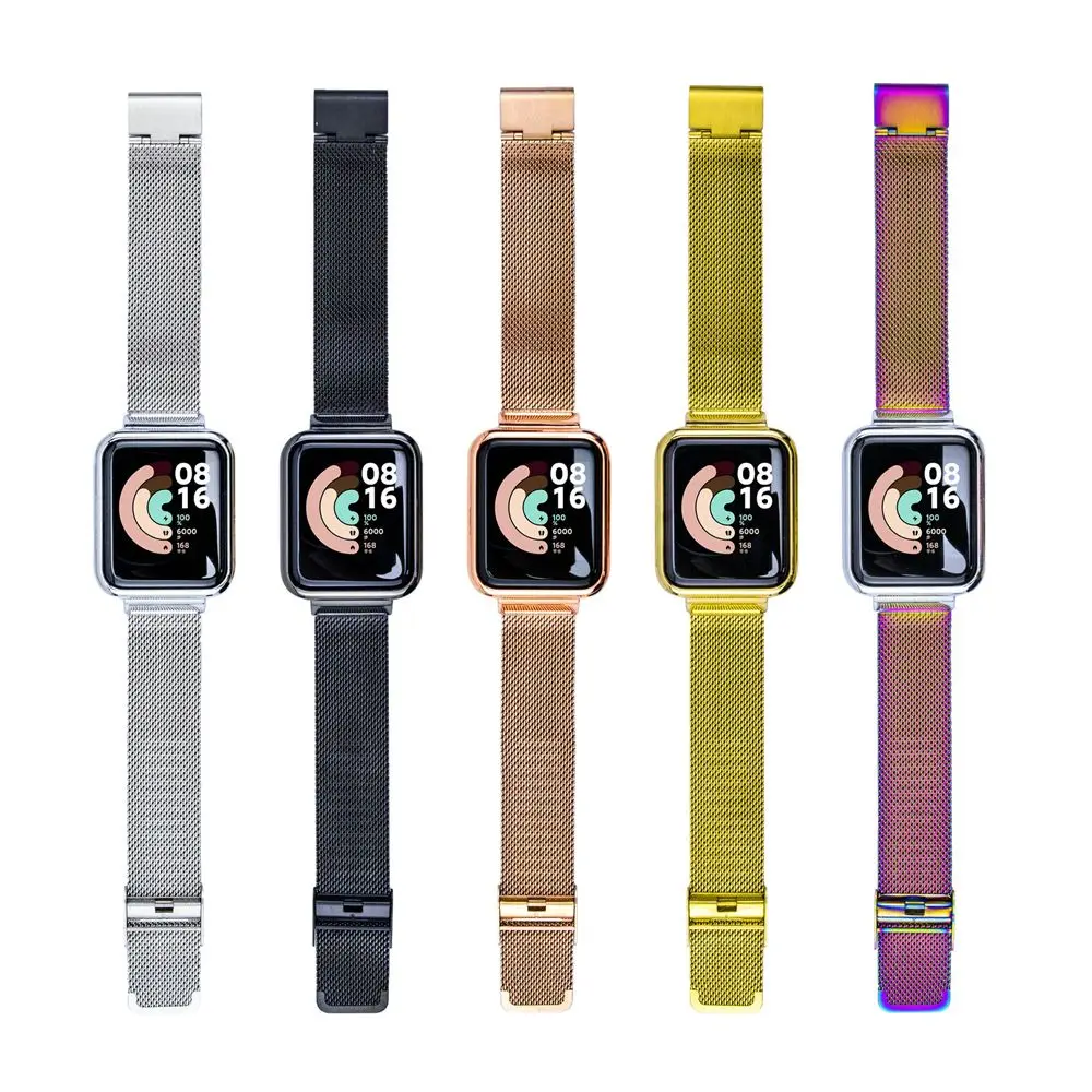 

Mesh Loop Screen Protector Wristband Replacement Strap+Case Stainless Steel Metal For Xiaomi Mi Watch Lite Redmi Watch