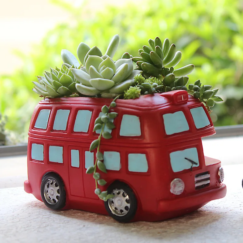 

20pcs/set Retro Mini Car Bus Flowerpot Micro Landscape Decorative Pot Succulent Planters Pots For Home Garden Decor
