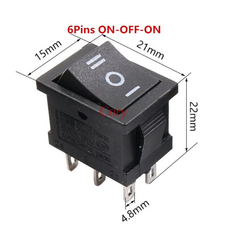 6-контактный двухпозиционный кулисный переключатель 250 В/6 А 125 В/10 переменного