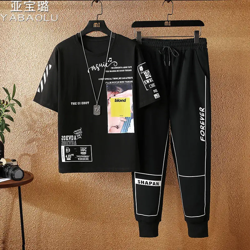

Men's short sleeve T-shirt suit 2021 summer new two piece student casual sportswear