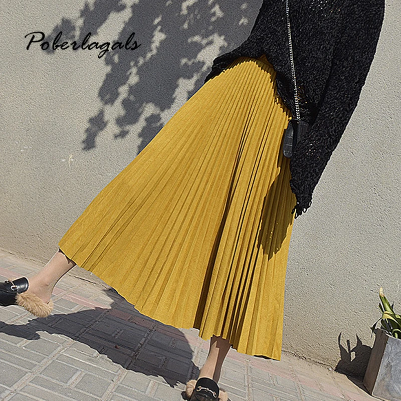 Осенне зимняя женская замшевая юбка 2020 с высокой талией повседневная винтажная