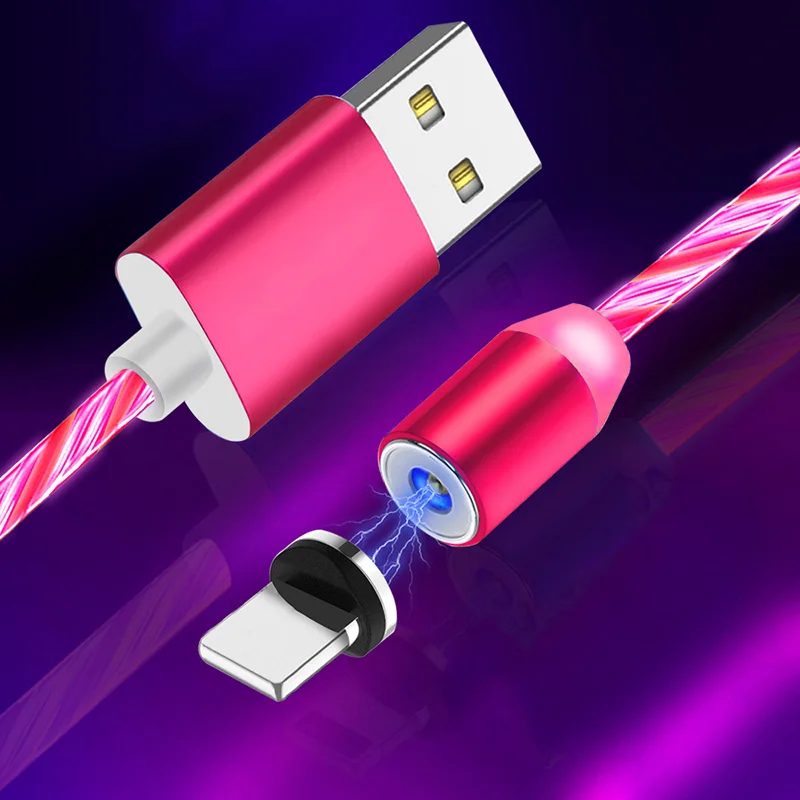 Red Магнитный течёт светильник светодиодный Micro USB кабель для samsung type-c зарядка 8pin для iphone 1 м магнит зарядное устройство Тип C кабели - Цвет: Red