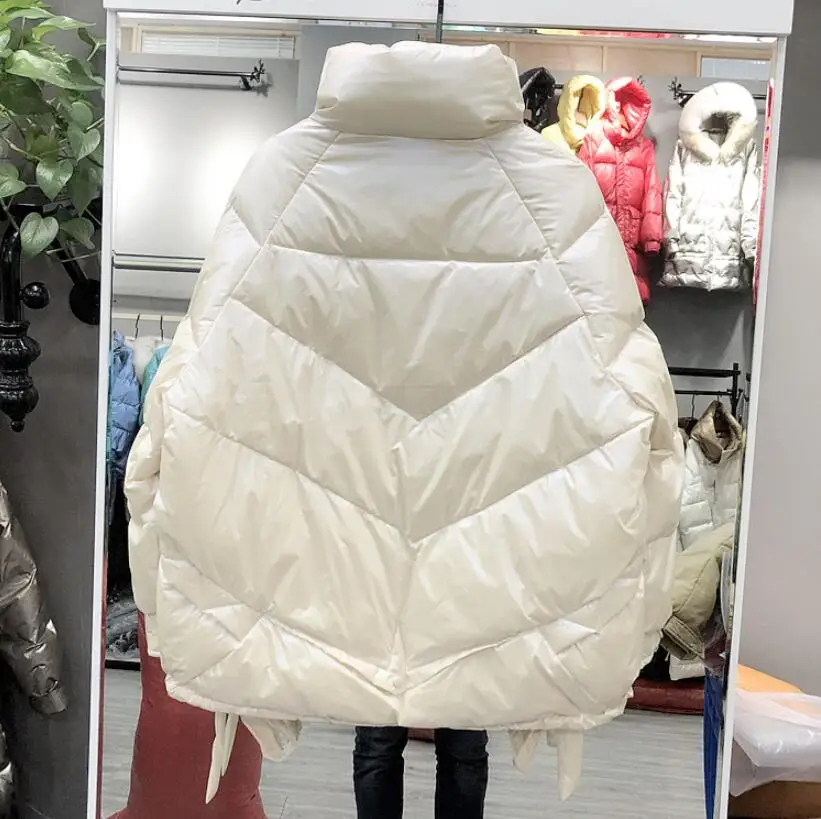

2020 Winter Glossy Short Down Jacket Coat Women 90%White Duck Down Jacket Thick Warm Down Coat Hooded loose Down Parkas p1887