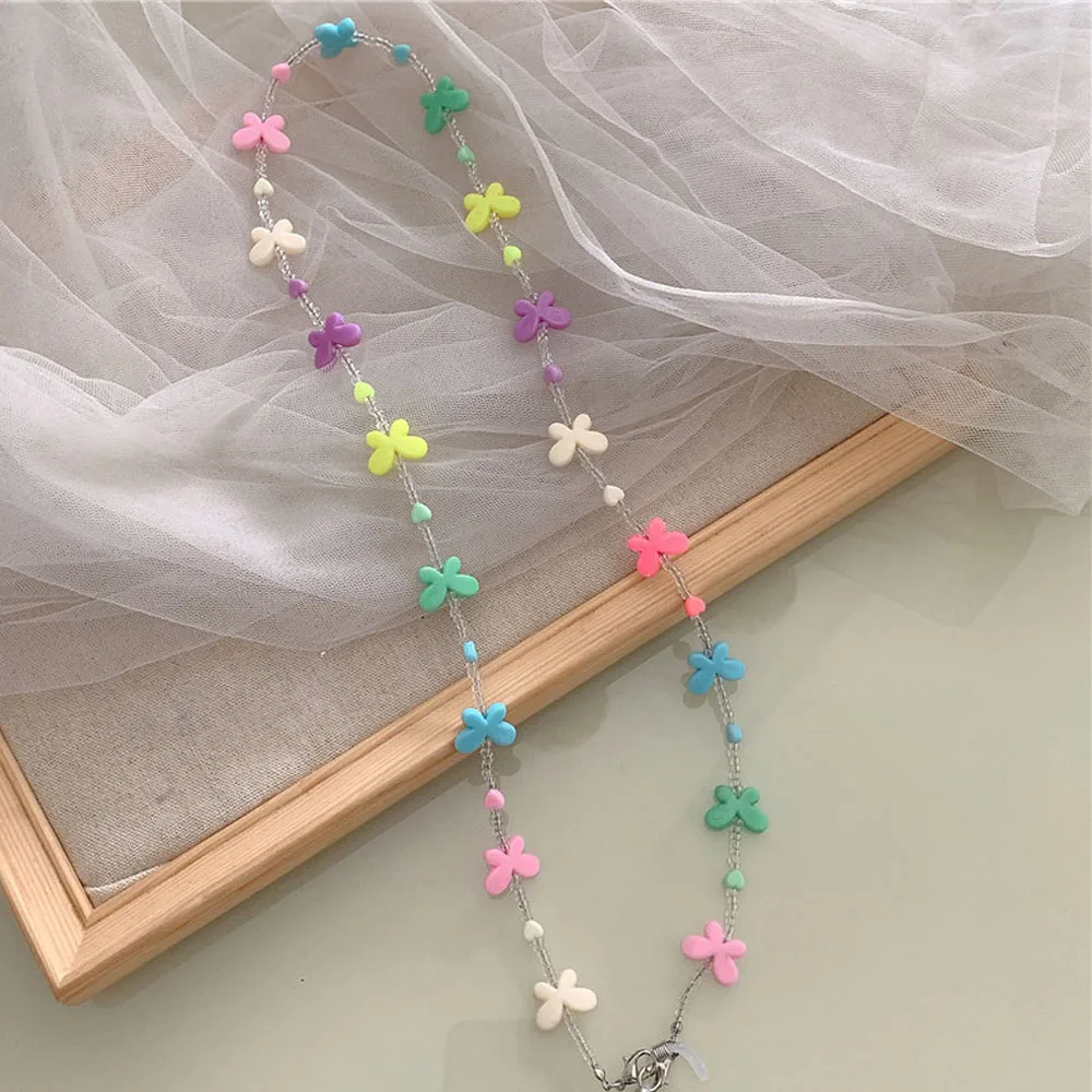 

1Pc Rainbow Color Glasses Chain Acrylic Beaded Glasses Rope Lovely Heart Star Butterfly Beaded Mask Anti-lost Lanyard For Women