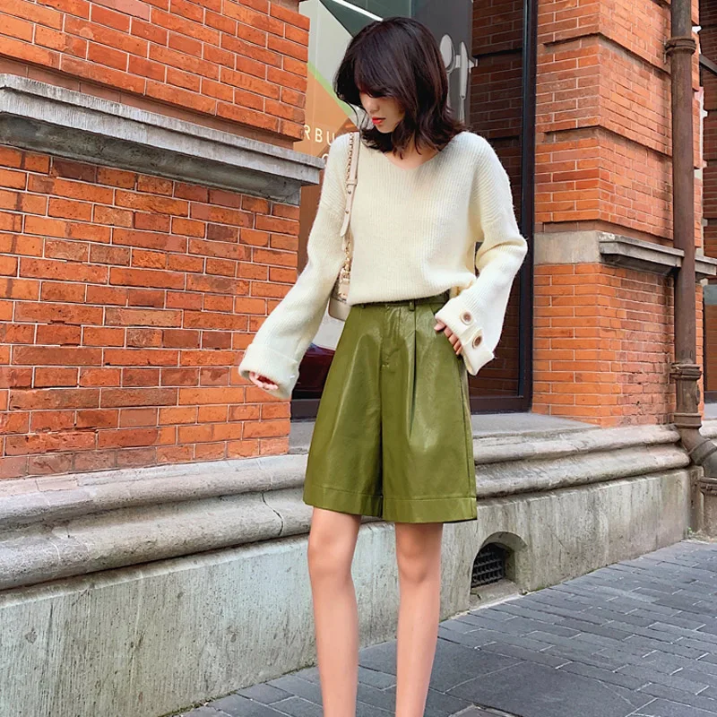 Шорты женские из экокожи с эластичным поясом завышенной талией|Женские шорты| |