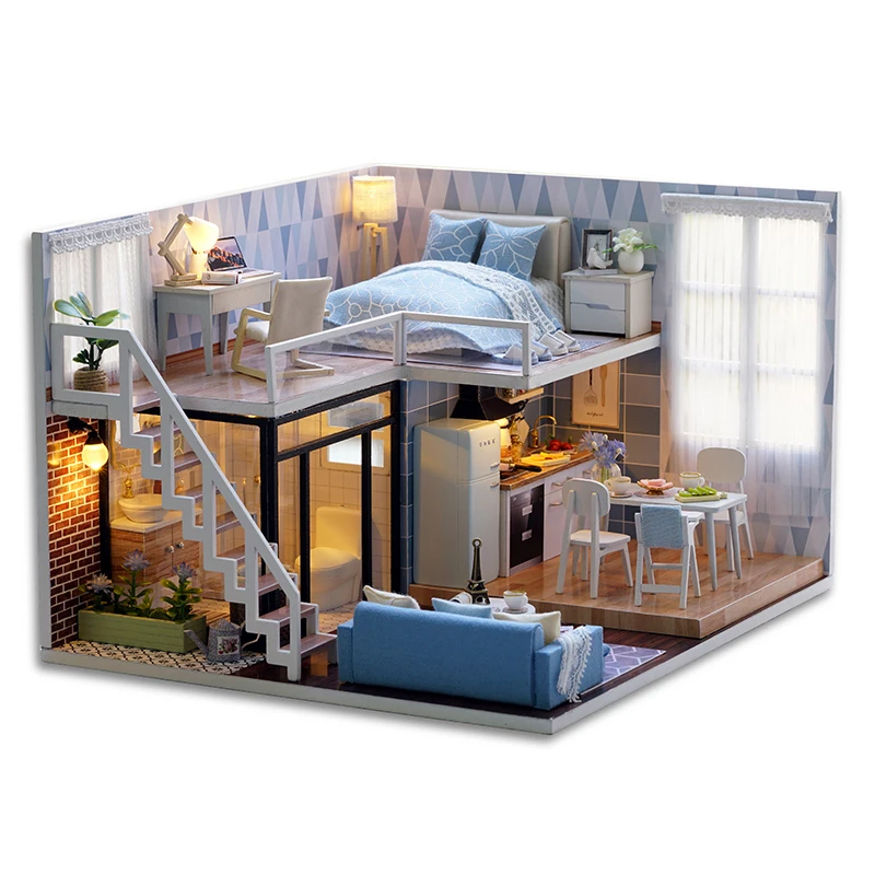 

DIY Doll House Wooden Doll Houses Miniature Dollhouse Furniture Kit with LED Toys for Children Christmas Gift L023