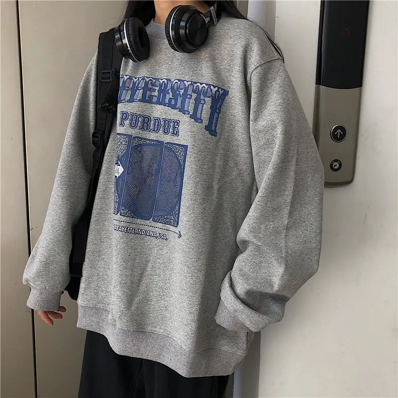 

Oversized Sweatshirt Women Vintage Oversized Harajuku Korean Hoodies Spring Autumn O-neck Pullover Women Korean Loose Clothes