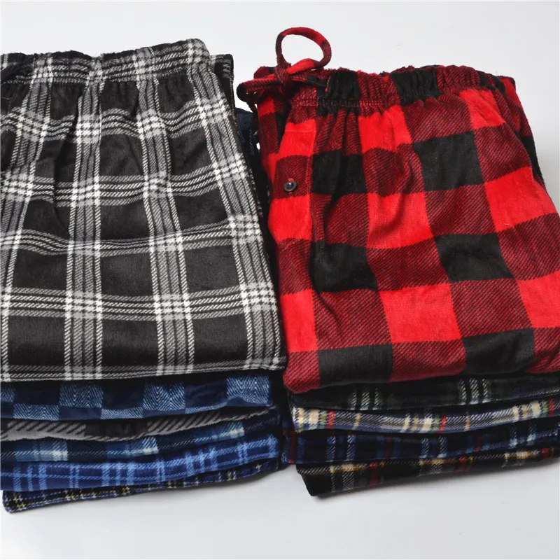 New Winter Men's Trousers Reversible Velvet Soft Pajama Pants Casual Plaid Sleeping Bottoms