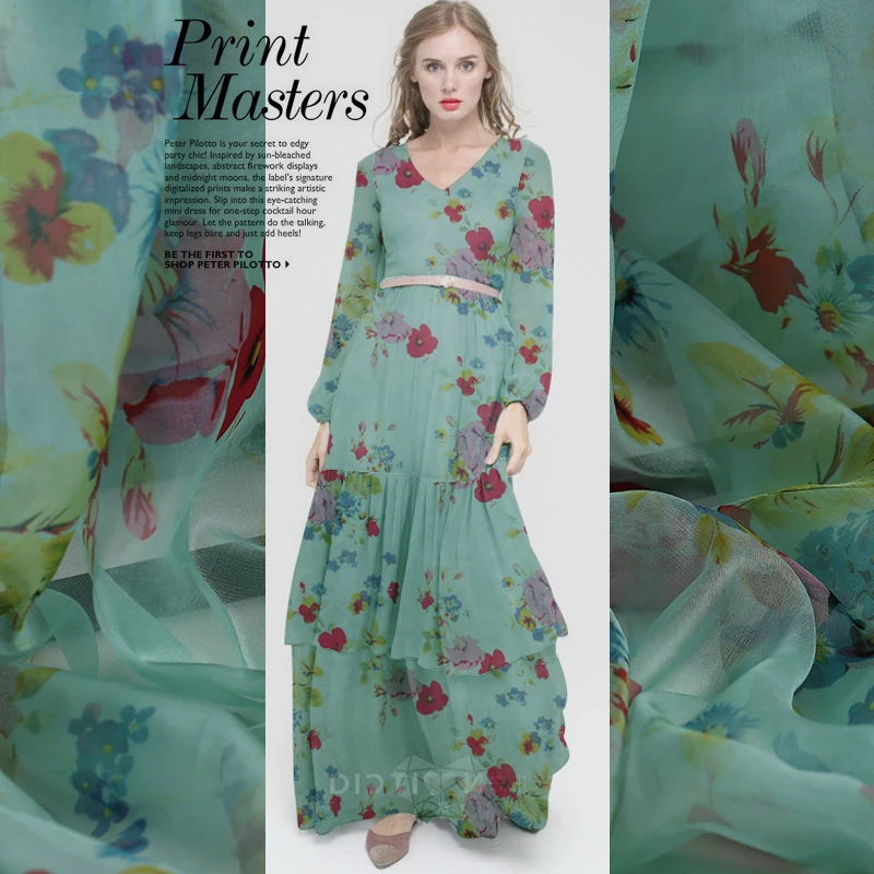 135 см в ширину 6 мм 100% шелк шифон цветы цифровая печать ткань для лета длинное и