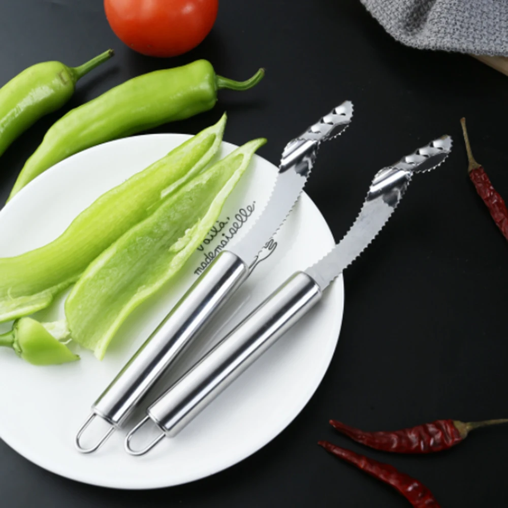 

Pepper Corer Seed Remover Tool Zucchini Cucumber Core Stainless Steel Deseeder Chili Corer Remover Serrated Slice Remover