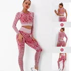 Камуфляжные Бесшовные женские комплекты для тренажерного зала, женские спортивные костюмы, одежда для бега, женский спортивный костюм для фитнеса, топы с длинным рукавом, бюстгальтер и штаны