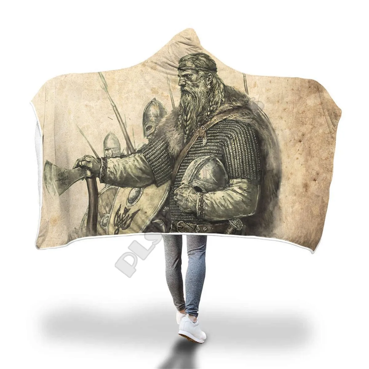 

Viking Warrior Hooded Blanket Adult colorful child Sherpa Fleece Wearable Blanket Microfiber Bedding Style-14