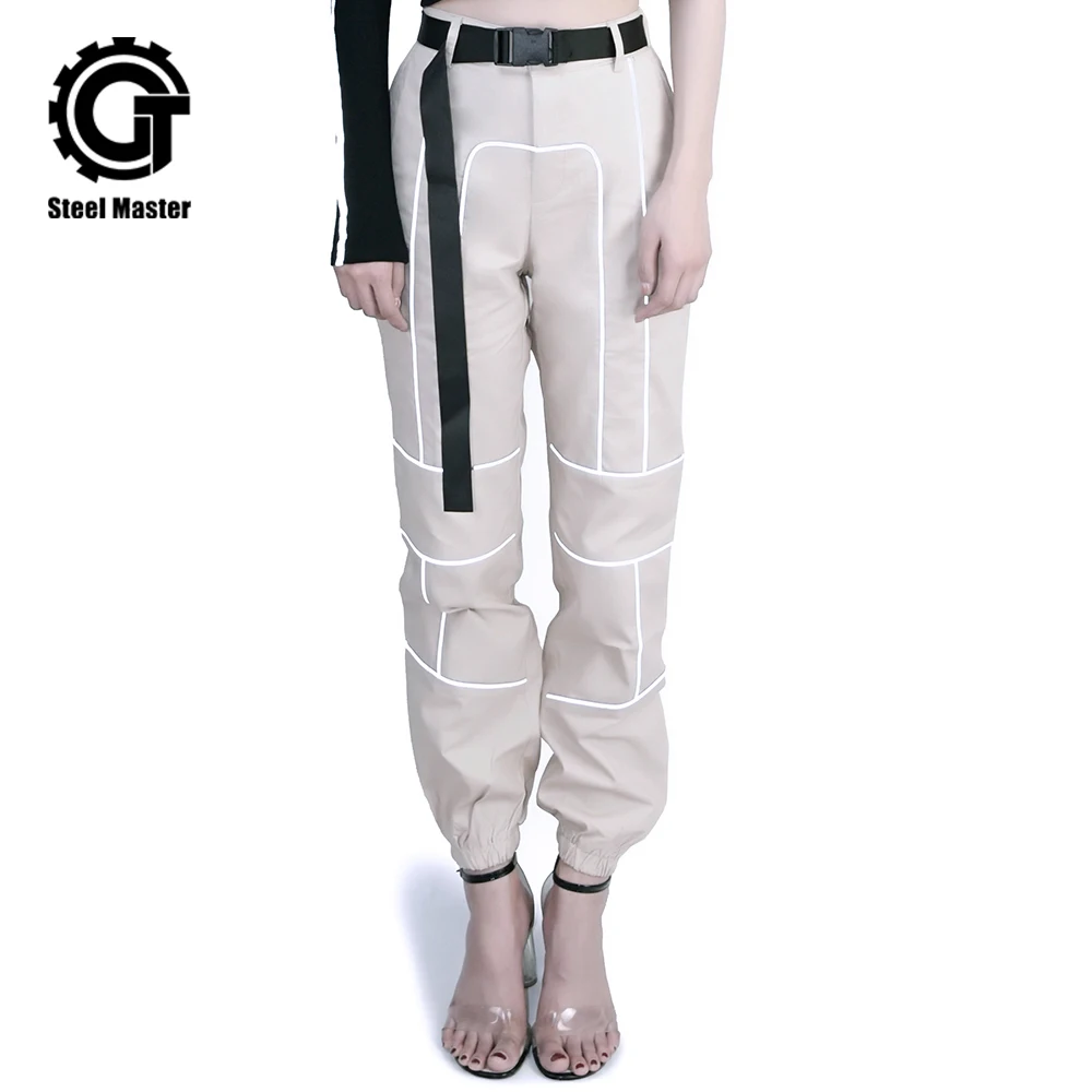 

2019 Spring Pants New Reflective Stitching Casual Overalls Women's Beam Trousers Casual Pants