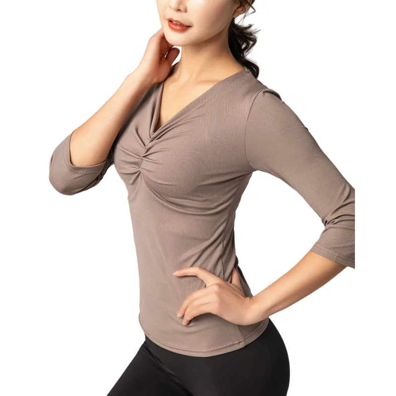 

Spring and Summer Half Sleeve Yoga Shirts Women Slim Stretch Yoga Clothes V-neck Workout Shirt Fitness Running Gym Casual Tops
