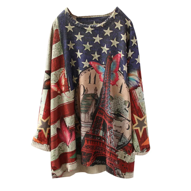 Осенне летний свитер для женщин в стиле ретро свободные пуловеры вязаные топы с