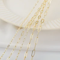 18k real gold plated brass paperclip link chain flat oval cable chain for diy handmade necklace bracelet making jewelry findings