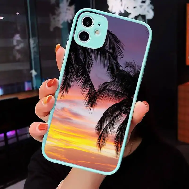 

Palm Tree Phone Case For iPhone 12 11 Mini Pro XR XS Max 7 8 Plus X Matte transparent blue Back Cover