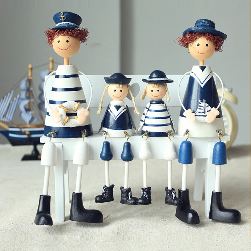 

2 Pairs Hawaii Style Handwork Wooden Navy Hanging leg doll For Art Home Bookshelf Decoration Wooden Doll