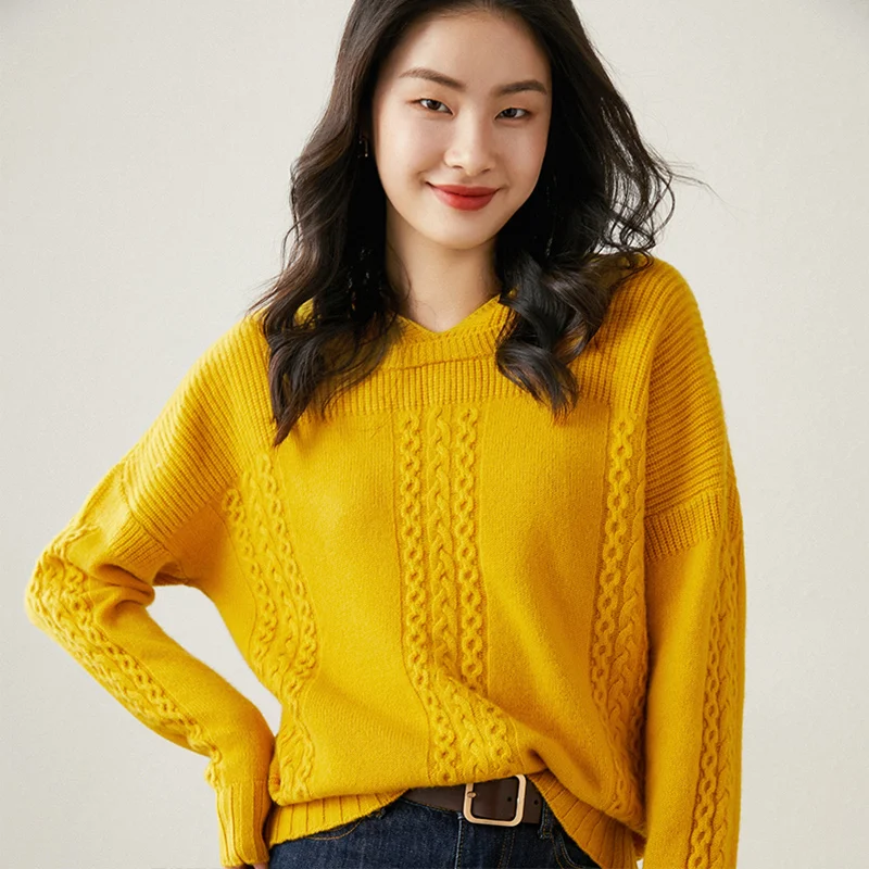 Autumn And Winter New Hoodie Solid Color Soft Skin-Friendly Wool Knitting Women's Elegant Fashion Versatile Loose Casual Sweater