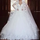 Винтажное кружевное свадебное платье с длинным рукавом, роскошное бальное платье принцессы, свадебные наряды, 2021