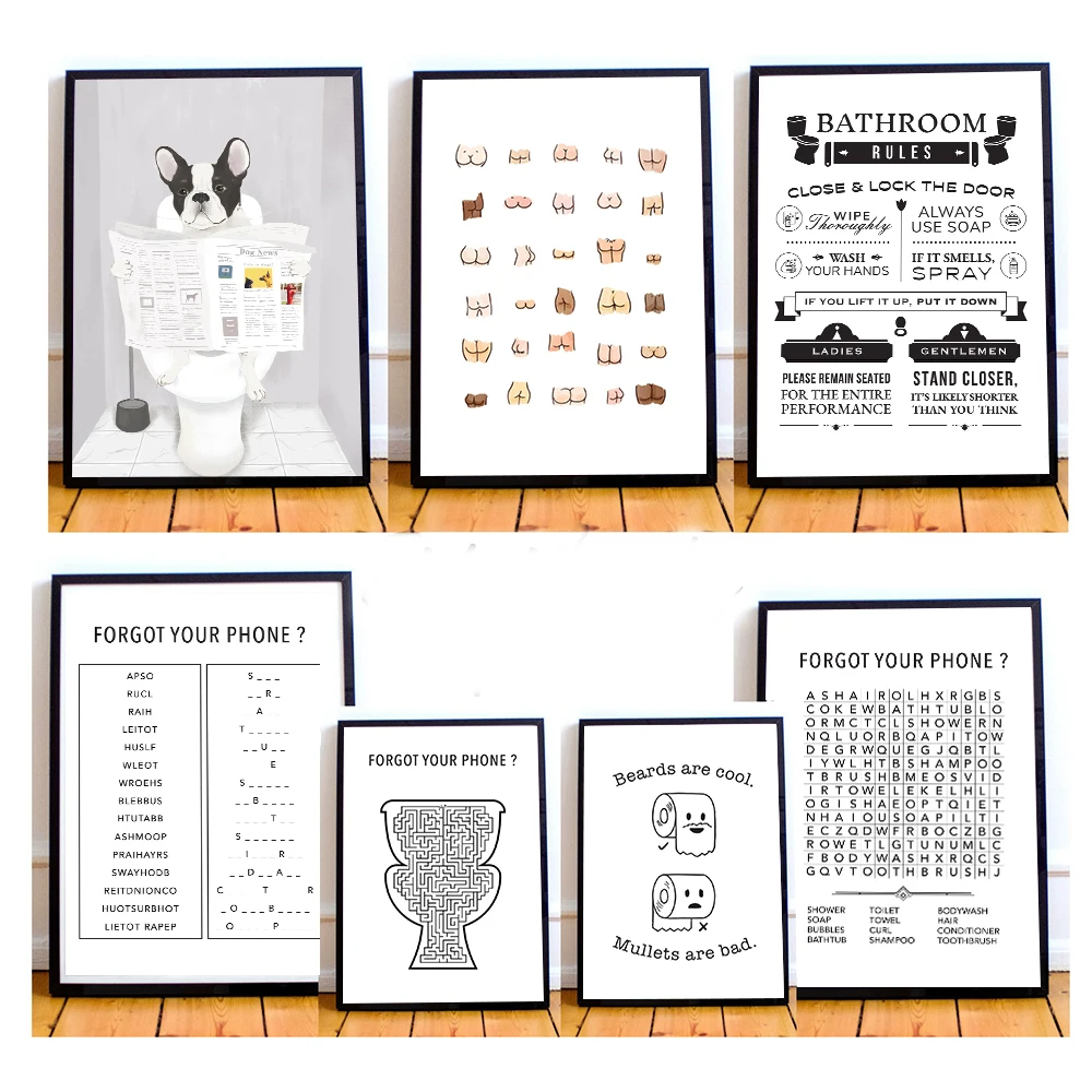 Привлекательный коллаж Забавный знак для ванной комнаты холст принты и плакат