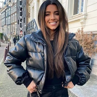 black pu leather jacket women fashion winter thick warm coats female long sleeve short parkas zipper solid streetwear female hot