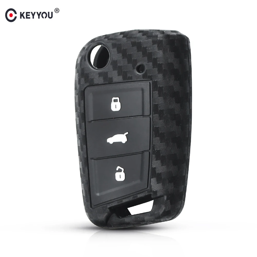 

KEYYOU 10pcs Carbon Fiber Silicone Key Case Keychain Cover For Volkswagen VW Golf 7 mk7 Skoda Octavia A7 Key Portect Case