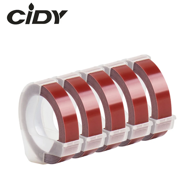 

CIDY 5PCS Maroon Red Compatible DYMO 3D Plastic Embossing Xpress Label 9mm*3m for DYMO 1610/1575 Embossing PRINTER MOTEX E101