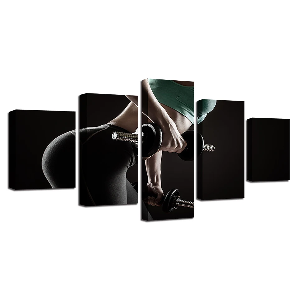 

Modern Printing Decor Wall Poster For Living Room 5 Pieces Women'S Dumbbell Sport Canvas Pictures Modular Art Painting Framework