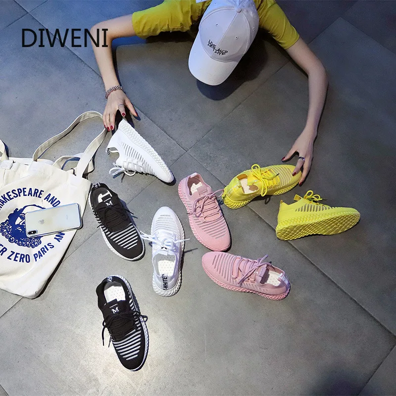 DIWEINI 2020 Autumn Women casual shoes fashion breathable Walking mesh lace up flat sneakers women tenis feminino b53 | Обувь