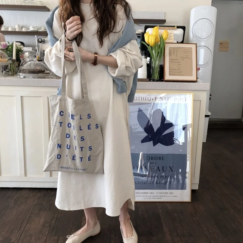 

GOOHOJIO 2021 New Spring and Autumn Cotton and Linen Dress Women Solid Color Dresses for Women Comfortable All-match Women Dress