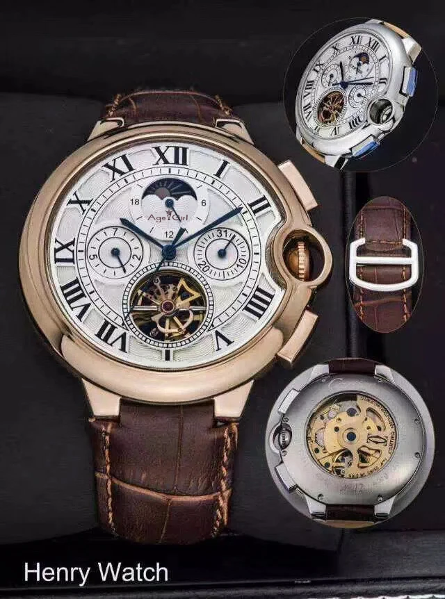 

Luxury Brand New Men Watch Rose Gold Sapphire Automatic Mechanical Rome Daydate Stainless Steel Leather Tourbillion Moonphase