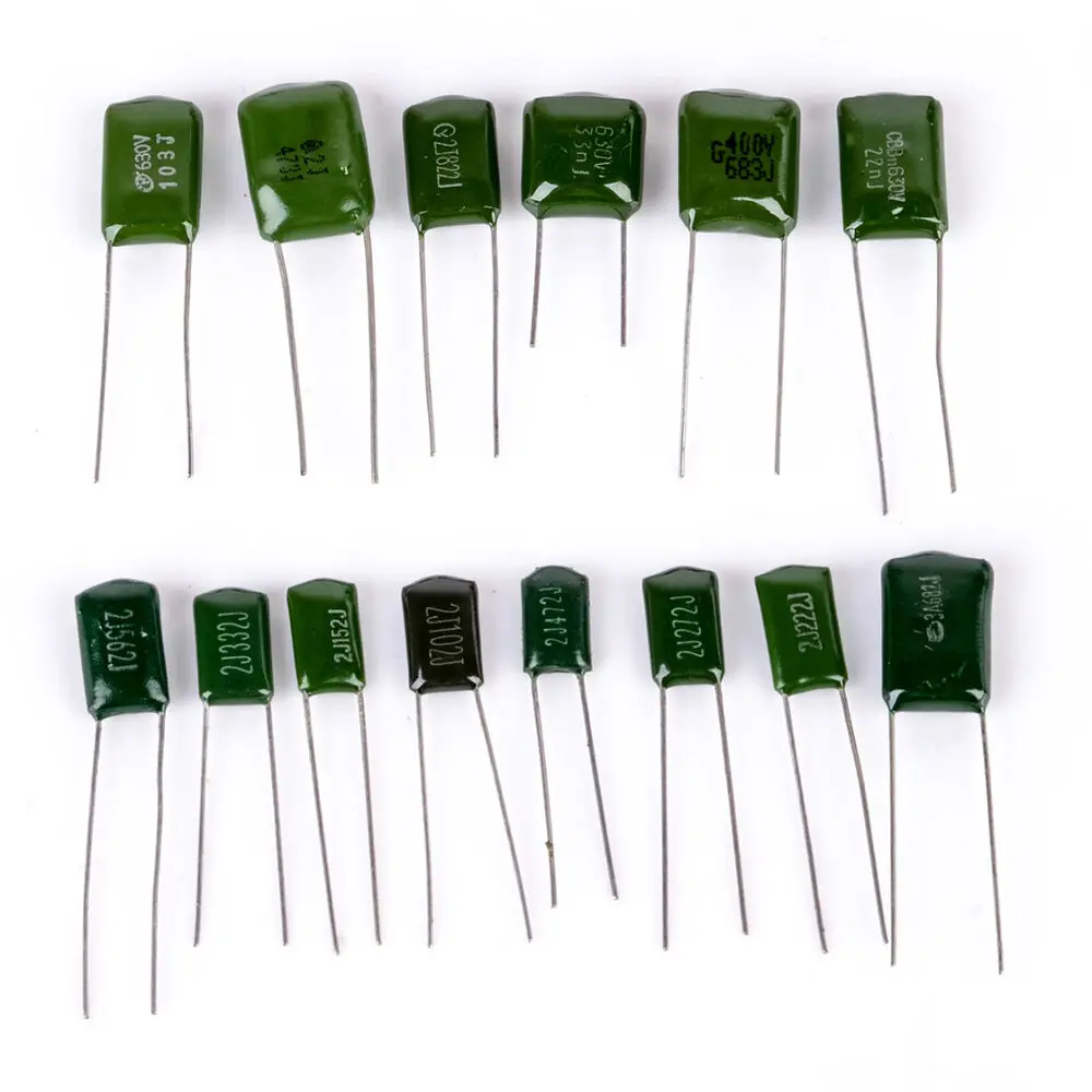 

180pcs/lot Polyester Film Capacitor Assorted Kit 2A104J 2A332J 2A472J 2A103J 2A333J 2A473J 2A563J 2A223J Capacitors Set Pack