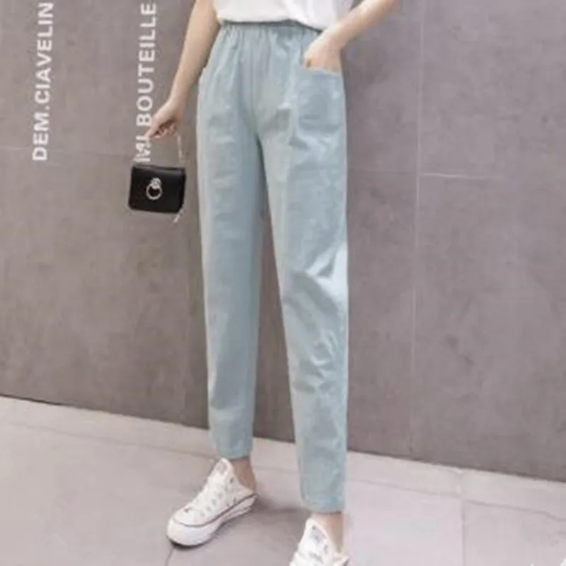 

Spring Summer Casual Harem Pants Women High Waist Solid Color Work OL Ankle-Length Pants Trousers Femme Pant J984