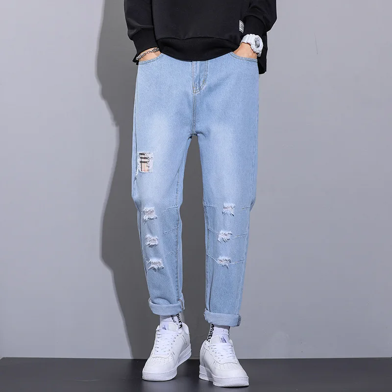 

Высококачественные рваные джинсы мужские модные брендовые мужские летние тонкие узкие брюки 2021 Универсальные мужские модные