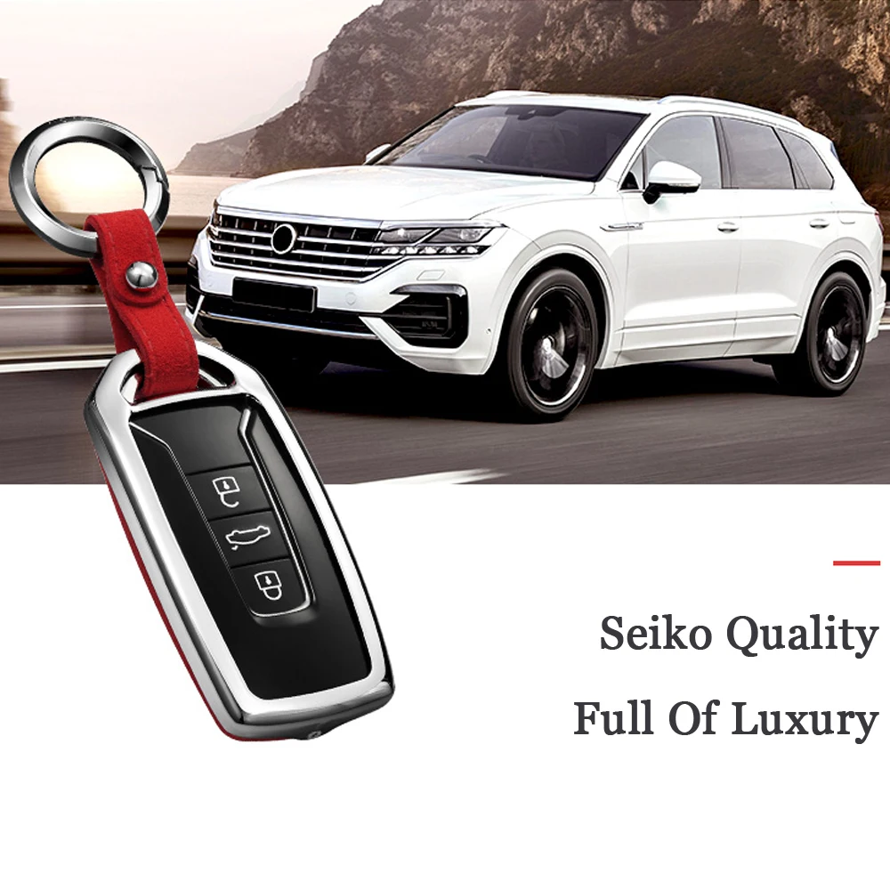 Автомобильный чехол для ключа из замши и кожи Volkswagen Touareg 2018 2019 с 3 кнопками умный