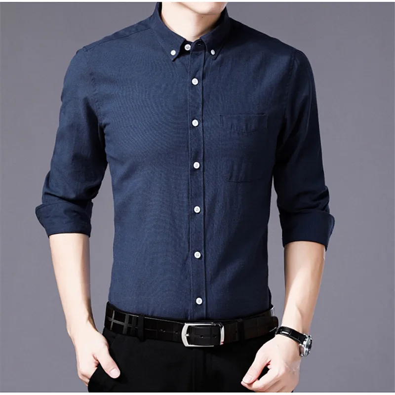 Мужская хлопковая рубашка с длинным рукавом синяя/серая/белая в деловом стиле