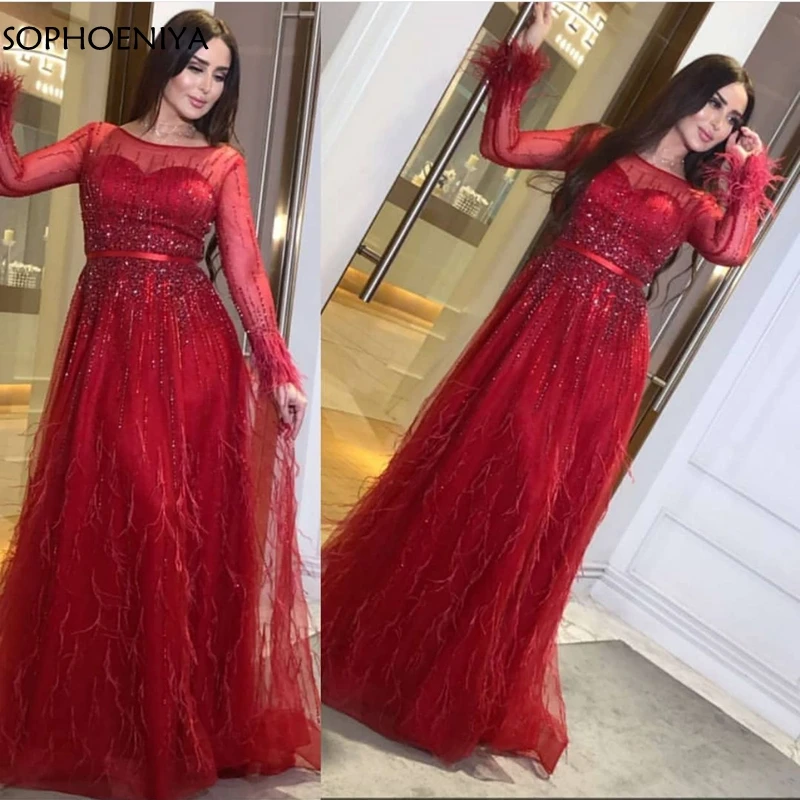 

New Arrival abiye Dubai Arabic long sleeve evening dresses A-Line formal dress Party robe de soiree evening gowns for women