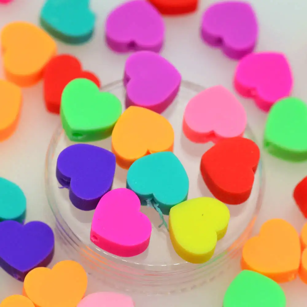 

50PCS Mixed Color 10x8mm Heart Shape Polymer Clay Crafting Beads-Polymer Clay Children Bracelet/Necklace Beading Materials