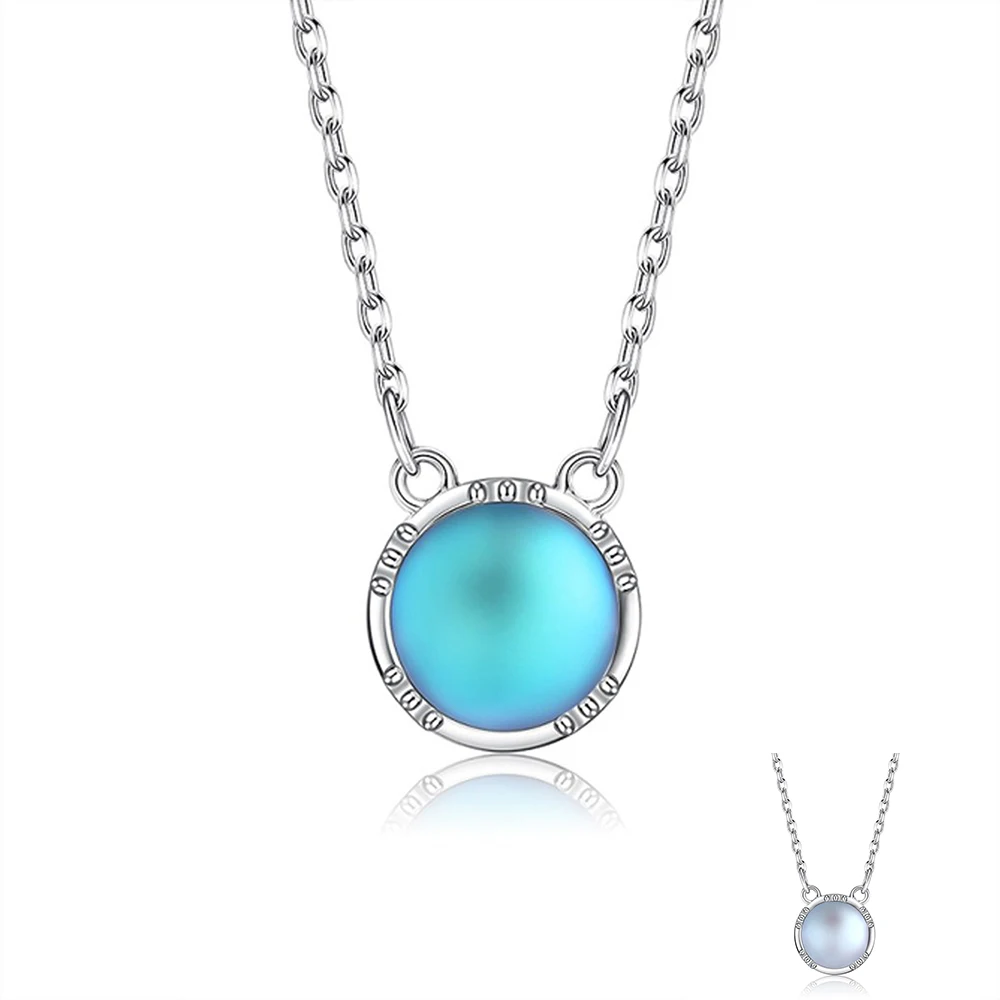 

ZEMIOR For Women 925 Sterling Silver Necklace Two Color Choice Round Moonstone O-chain Pendant Necklace Engagement Wedding
