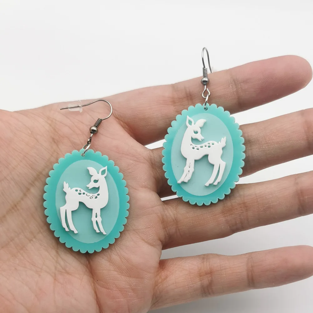 Модные новые овальные мятно-зеленые акриловые серьги-капли с оленем женские