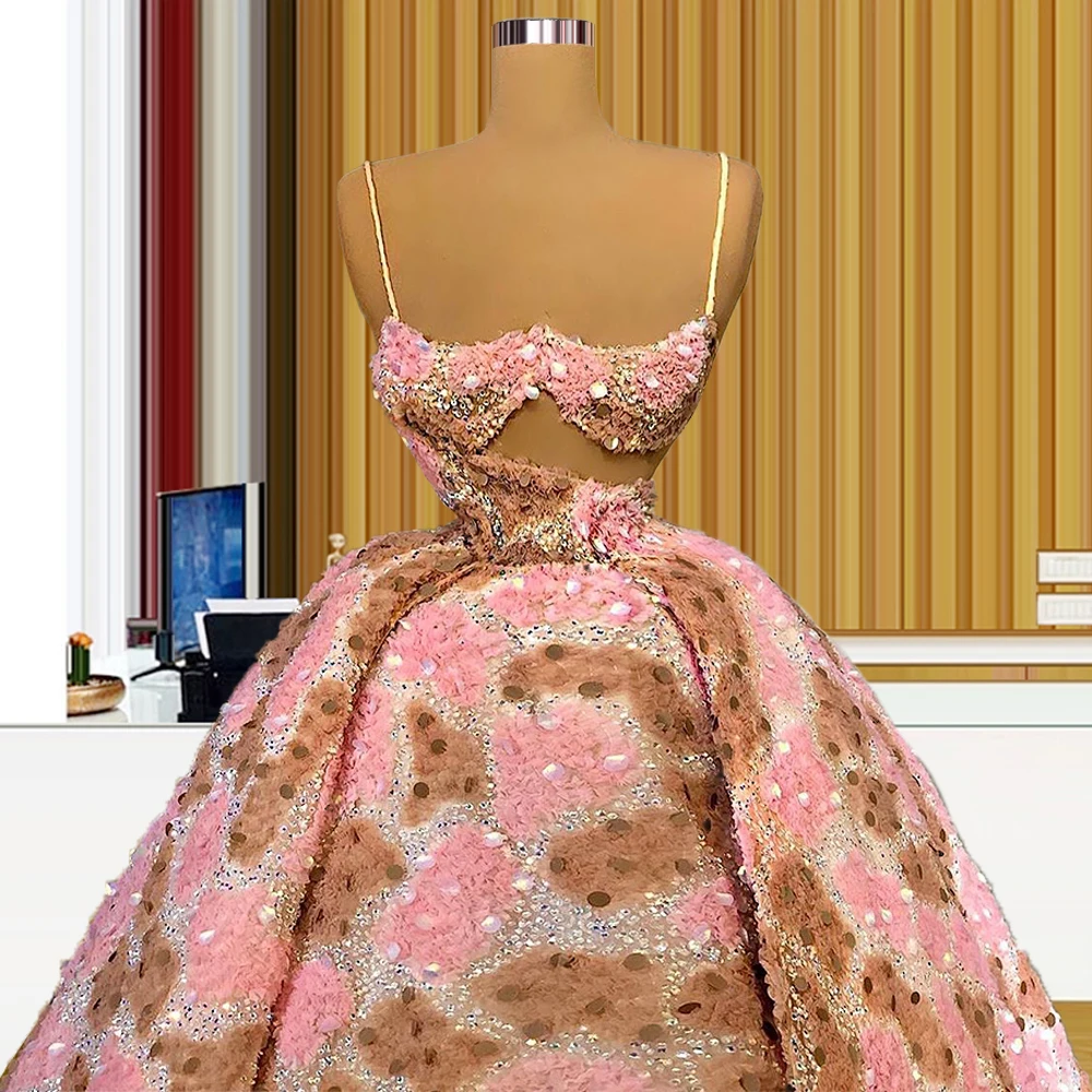Glitter Sparkly Pink Long Dresses for Women Middle East Saudi Arabia Party Prom Gowns abendkleider 2021 sukienki koktajlowe