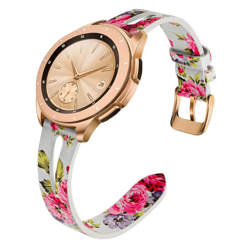 Rose Flower 20 мм Цветок Натуральная кожа ремешок для samsung Galaxy Watch 42 мм/Active 2 40 мм 44 мм/gear S2 классический ремешок для женщин - Цвет ремешка: Rose Flower