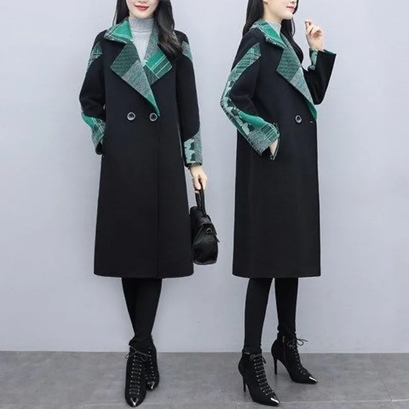 

Plus Velvet Warm Plus Size Women's Fat Mm Autumn and Winter New Coat Women's Temperament Woolen Coat Mid-length