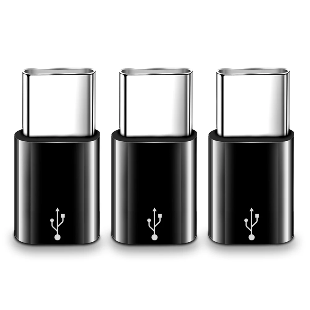 3 шт. Micro USB-type c адаптер конвертер для Sumsang Xiaomi huawei P20 Pro Microusb для type c Usbc Otg адаптер зарядный кабель - Цвет: Черный